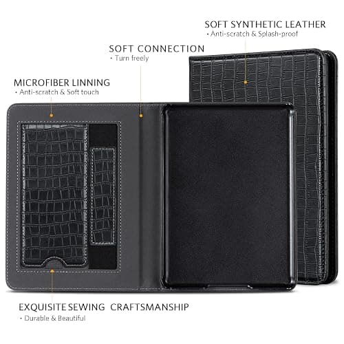 CoBak Case for 6" E-Reader - PU Leather Smart Cover with Auto Sleep/Wake & Hand Strap, not Compatible with Kobo Clara, Croco Black thumbnail 5