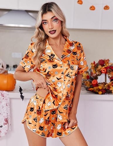 Ekouaer Womens Satin Pajama Set Silk Pj Short Sets 2 Piece Loungewear S-5XL | Soft Button Down Sleepwear, Short Sleeve Shirt and Shorts Pj Set with Split Design for Sleep, Lounge, Wedding, Bridal, Gifts thumbnail 4