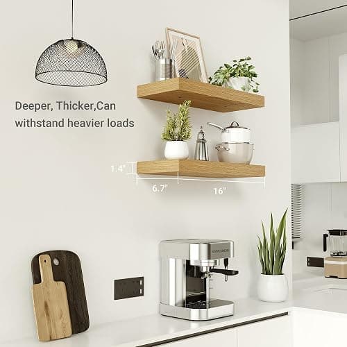 Vivelove Floating Shelves for Wall Mounted, 16 inchs Shelf for Small Bathroom, Bedroom, Living Room, Kitchen, Modern Home Decor, Rustic Farmhouse Wall Shelves with Invisible Brackets - Set of 2, Oak thumbnail 3