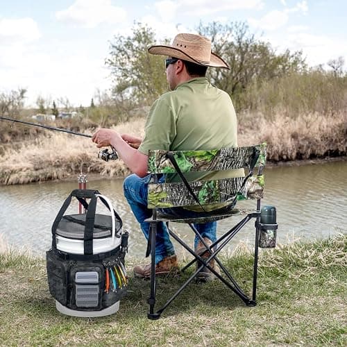 WTVIDAS Fishing Bucket Organizer with Bucket Cover, Ice Fishing Tackle Bag with Rod & Plier Holder, Multi-Pockets for 5 Gallon Bucket Fishing Gear & Accessories thumbnail 7