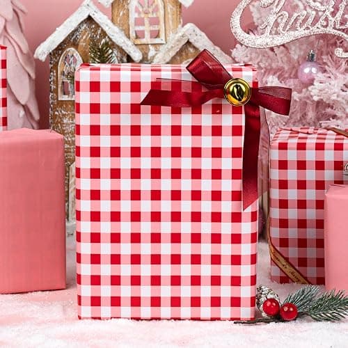 Burymento Red Checkerboard Wrapping Paper, Gift Wrap for Birthday, Valentines, Mothers day, Graduation, Wedding, Fathers day, Baby Shower, Christmas (17in x 32.8ft) thumbnail 2