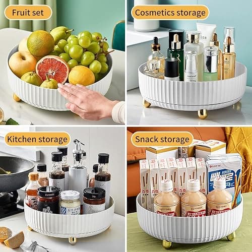 Bingobang Makeup Organiser 360 Rotating, Spinning Skincare Cosmetic Organizer Acrylic Large, Tidy Storage for Perfume, jewelery, Brush, Vanity Desk, Dresser, Bedroom, Office, Bathroom (White) thumbnail 5
