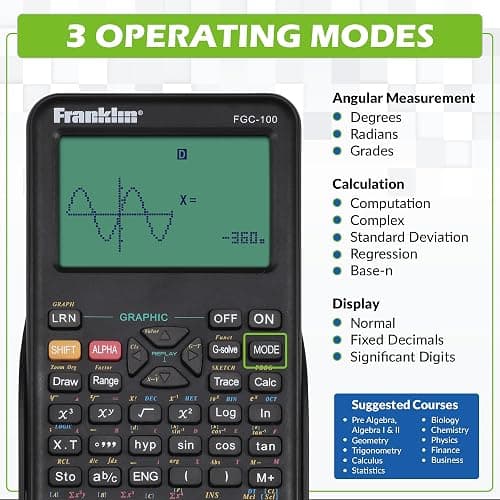 Franklin Scientific Graphing Calculator with 3 Operating Modes - Scientific Calculator Includes 20 Built-in graphs - Ideal for Beginner and Advanced Courses with Protective Cover - White - Image 1