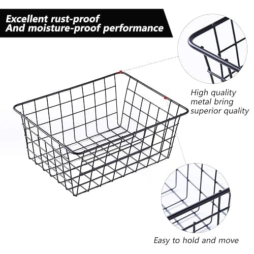 Wire Baskets for Organizing Household 4 Pack Pantry Baskets For Storage Pantry Wire Black Metal Storage Bins thumbnail 6