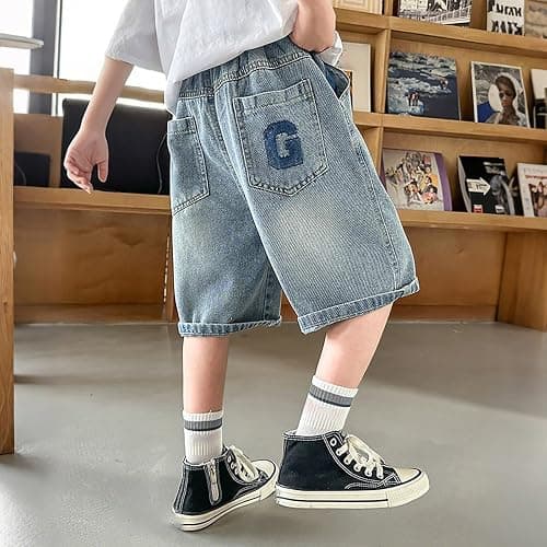 Boys Jorts Shorts Baggy Denim Jean Shorts with Elastic Waist Oversized Jorts Casual Summer for Boys Comfortable Kids Clothing thumbnail 3