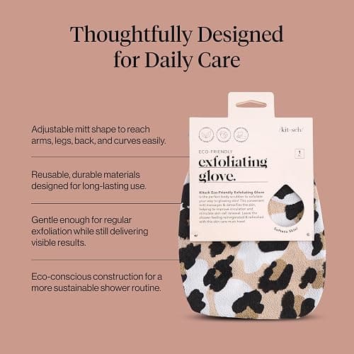 Kitsch Exfoliating Glove – Korean Exfoliating Mitt & Deep Exfoliating Body Scrubber for Shower, Bath | Body Exfoliator, Dead Skin Remover | Skin Care for Smooth, Renewed Skin - 1pc, Leopard thumbnail 4