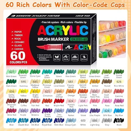 WOGOPRO 60 Couleurs Feutre Acrylique, Marqueur Acrylique, Liquide Direct Acrylic Paint Marker, Stylo Acrylique pour Coloriage, Calligraphie, Bois, Pierre, Toile, Céramique thumbnail 6