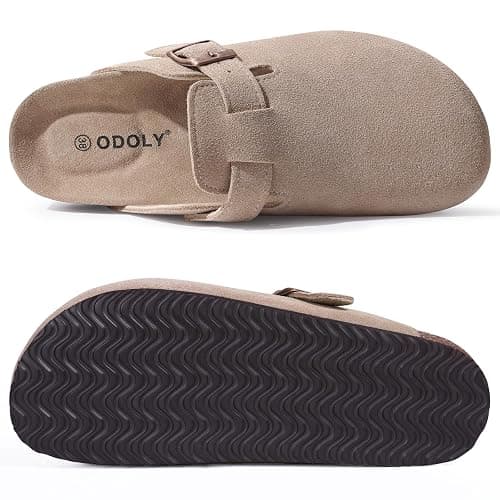 ODOLY Genuine Suede Clogs for Women Men Soft Cork Footbed Leather Mules Comfort Potato Shoes with Arch Support thumbnail 5