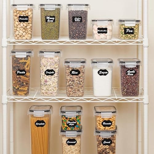 Airtight Food Storage Containers with Lids, Vtopmart 24 pcs Plastic Kitchen and Pantry Organization Canisters for Cereal, Dry Food, Flour and Sugar, BPA Free, Includes 24 Labels，Black thumbnail 6