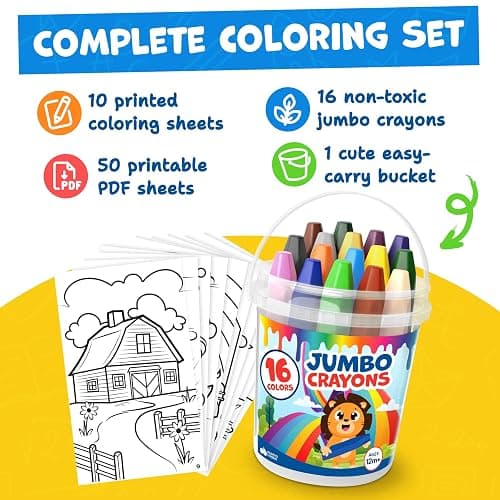 Jumbo Crayons for Toddlers 1-3 - 16pc Toddler Baby Crayons for Kids Ages 4-8 1-3 2-4 - Printed & PDF Coloring Sheets Non Toxic Washable Classroom Must Haves, Christmas Stocking Stuffers for Toddlers thumbnail 3
