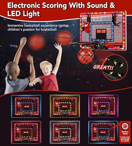 Basketball Hoop Indoor for Kids-Over The Door Mini Basketball Hoop with LED Light, Scoreboard, Remote Control and 3 Modes & Balls-Boys Girls Toys for Ages 3 4 5 6 7 8 9 10 + Years Old Birthday Gifts thumbnail 3