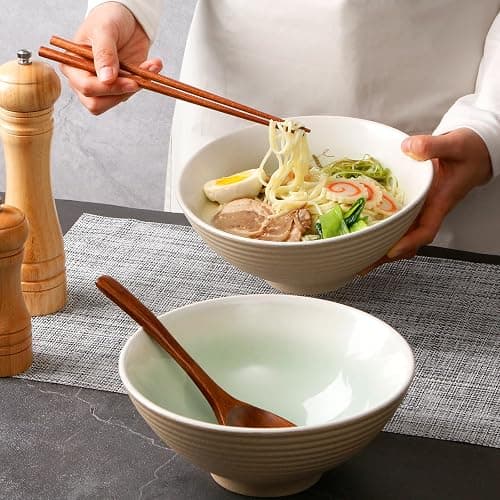 NUTRIUPS 1200ml Ceramic Ramen Bowl Set of 2 Noodle Bowls with Chopsticks and Spoons(Teal) thumbnail 7