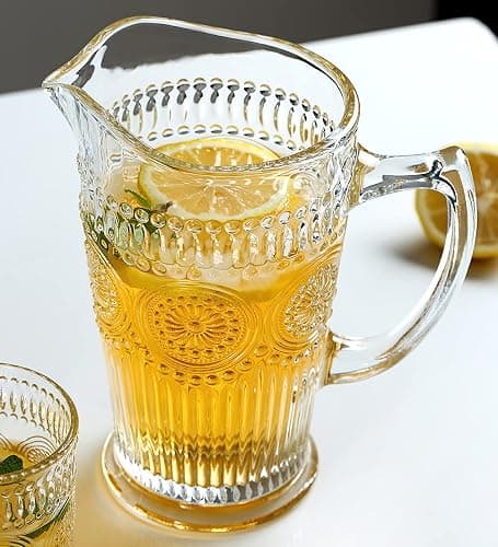 Kingrol 50 oz Glass Pitcher, Vintage Water Carafe Jug for Ice Tea, Juice, Milk, Beverages, Heat Resistant Glass Carafe for Hot/Cold Water thumbnail 4