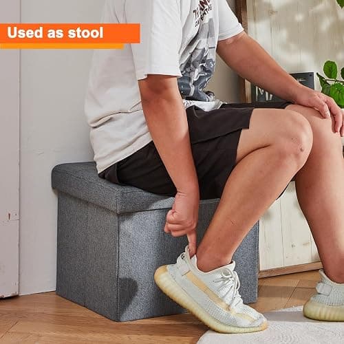 ALASDO Storage Ottoman Footrest Stool Small Ottoman with Storage Foldable Ottomans Foot Rest Footstool Bench for Living Room 17x13x13inches Grey thumbnail 4