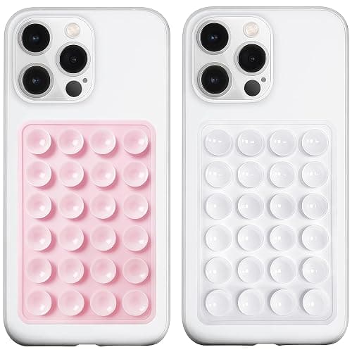 Anteel 2 Pack Silicone Suction Phone Case Mount, Silicon Adhesive Phone Grip for Smartphones, Hands-Free Mirror Shower Phone Holder for Selfies, Tiktok Videos (LightPink&White) - Image 1
