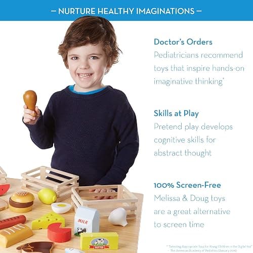Melissa & Doug Wooden Play Food Bundle - 21 Hand-Painted Food Pieces with 4 Crates & 17-Piece Cutting Fruit Set with Storage Box thumbnail 7