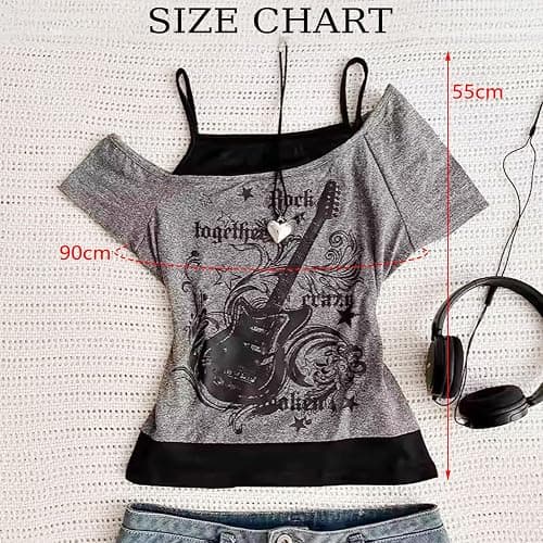 DAVBNM Grunge Clothes Y2k Vintage T Shirt Gothic Graphic Aesthetic Short Sleeve Punk Crop Top Streetwear Harajuku Summer for Teen Girls Black thumbnail 3