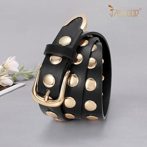 JASGOOD Women Fashion Leather Belt Punk Studded Belt for Jeans Pants Dresses thumbnail 2