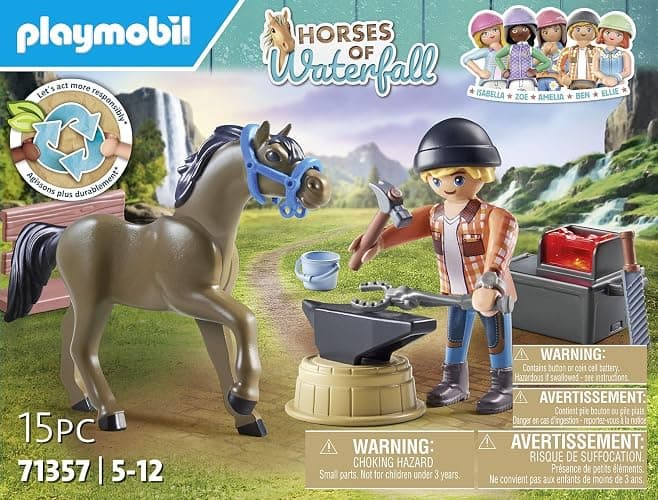 PLAYMOBIL Horses of Waterfall 71357 Hufschmied Ben & Achilles, interaktive Pferdepflege auf der Waterfall Ranch, nachhaltiges Spielzeug für Kinder ab 5 Jahren thumbnail 4