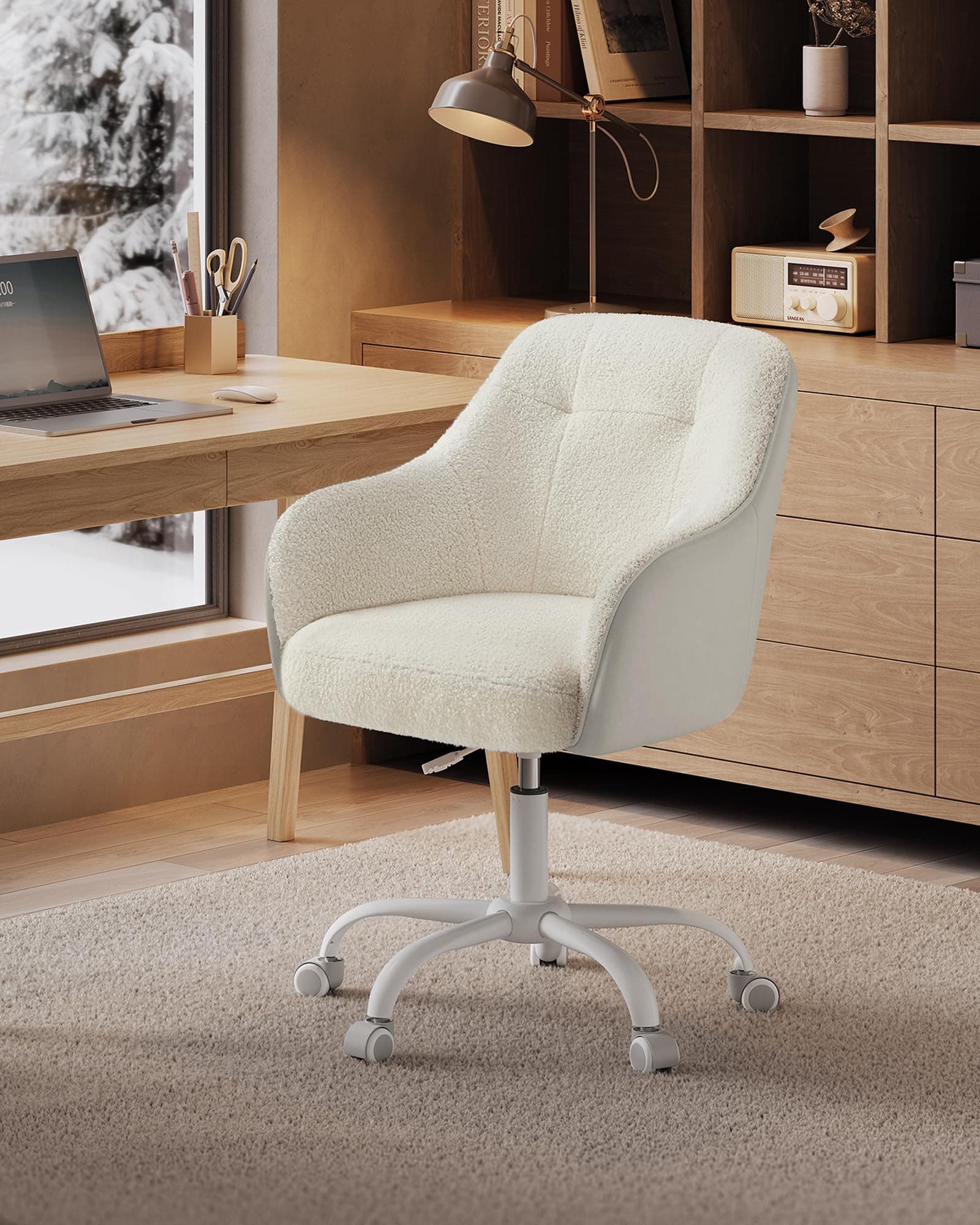 SONGMICS Home Office Chair Swivel Desk Chair Height Adjustable up to 110 kg Load Capacity Breathable Sherpa Fabric and PU for Study Room Bedroom Cappuccino Beige OBG019W01 thumbnail 2