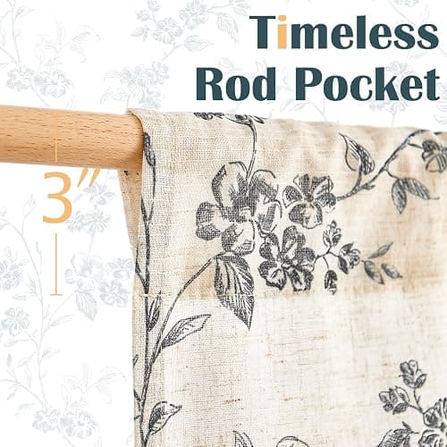 jinchan Floral Kitchen Curtains 36 Inch Linen Tier Curtains Farmhouse Cafe Half Window Drapes Over Sink Light Filtering for Living Room Laundry RV Rod Pocket 2 Panels Black on Beige thumbnail 7