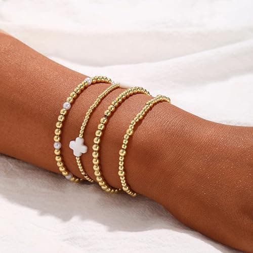 Cuzmly Bracelets for Women, Waterproof 14K Gold/Silver Plated Stackable Bracelets for Women Non Tarnish Trendy Dainty Paperclip Figaro Box Herringbone Hand Chain Bracelet Pack Stack Adjustable Jewelry for Women thumbnail 2