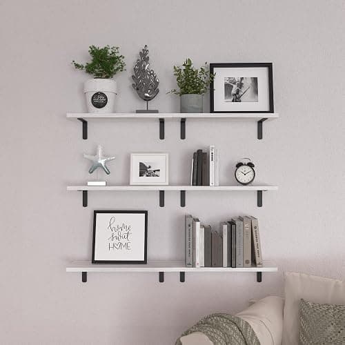 WOPITUES White Floating Shelves Set of 6,Wood for Bedroom,Modern Wall Decor,Bathroom Storage,Book Living Room[Upgraded]-White (HM011A) thumbnail 6