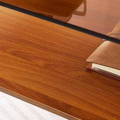 LumFurn Oval Glass Coffee Table, Mid-Century Modern Design, L41 x W21 x H17 inch, for Living Room, 2-Tier Structure, Amber Glass Top and Walnut Finish Wood Shelf, Conical Legs with Gold Finish Frame thumbnail 8