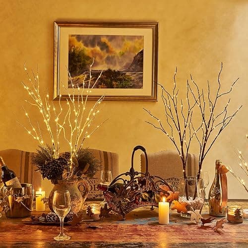 BAOLITVINE Lighted Willow Branches with Timer Battery Operated 100 LED Fairy Lights, Brown Twig Branches 32IN for Home Bedroom Fireplace Christmas Decoration Inside Outdoor thumbnail 6