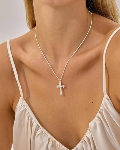 KINHOPI Cross Necklace for Women - 14K Gold/White Gold Plated Simple Dainty Diamond Cross Pendant Necklace with Cubic Zirconia Jewelry Gift For Her thumbnail 4