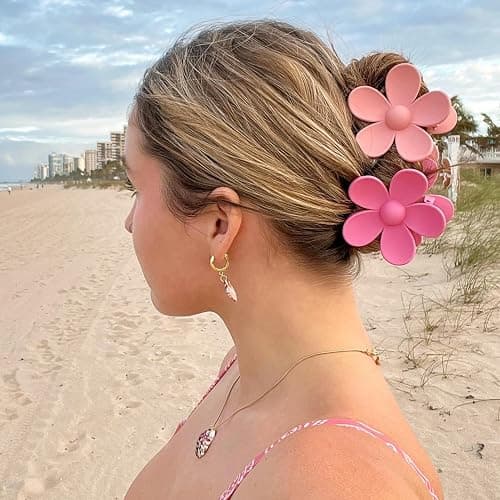 Flower Hair Clips 8PCS, Large Claw Clips for Women Girls Thick Thin Hair, Strong Hold Nonslip Big Dasiy Jaw Clamps Matte Hair Accessories 8 Colors thumbnail 3