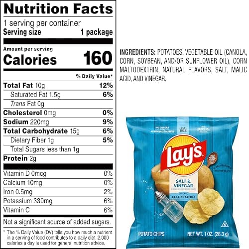 Lay's Salt & Vinegar Flavored Potato Chips, 1 oz Bags, (40 Count) (Packaging May Vary) thumbnail 3