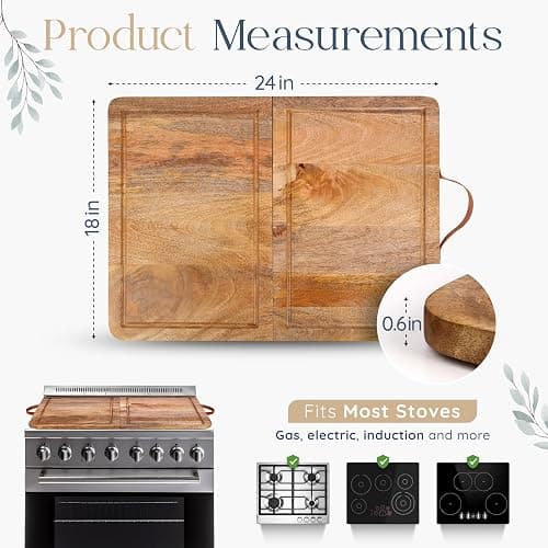 Wooden Stove Top Cover Board for Gas Burner & Electric Stove, Mango Wood Noodle Board Stove Cover with Handle for Gas Stovetop 4 & 5 Burners, Stove Top Cutting Board Oven Top Cover Cooktop Protector thumbnail 2