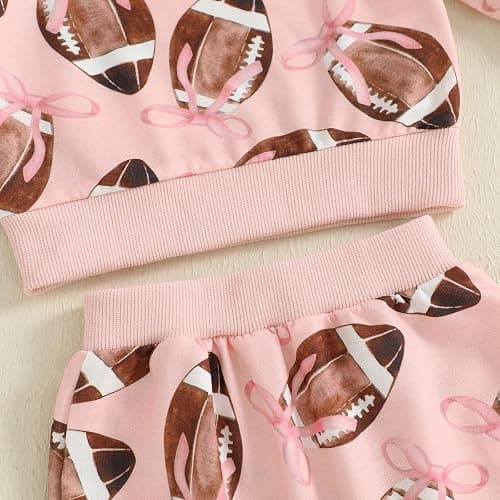 Toddler Baby Girls Football Outfit Funny Rugby Bow Print Sweatshirt Top Pants Set 2Pcs Fall Sport Pullover Clothes thumbnail 8