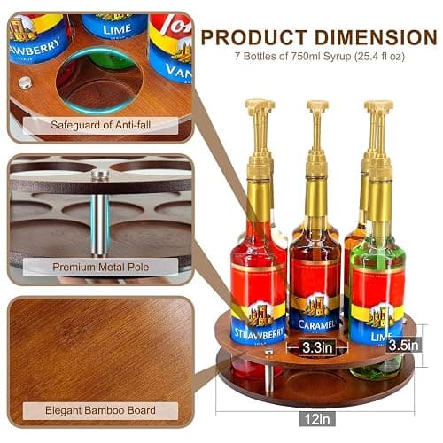 SHILFID Rotating Coffee Syrup Organizer Rack,Syrup Bottle Stand Holder for Coffee Syrup Station,7 Bottles Storage Display Turntable Tray&Lazy Susan for Syrup,Liquor Wine in Kitchen Countertop thumbnail 4