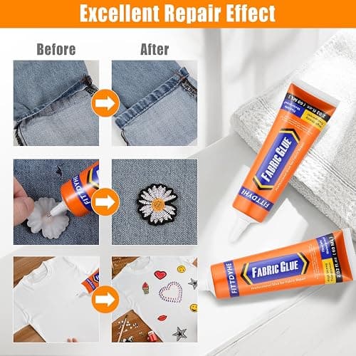 FITTDYHE Fabric Glue Permanent, 60 ML Washable Clear Clothing Glue, Super Fabric Adhesive for Rhinestones, Patches, Clothes, Denim, Leather, Polyester, Fabrics, Doll Repair, Flannel, Cotton thumbnail 4