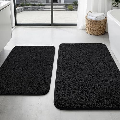 Memory Foam Bathroom Rugs Sets 2 Piece - 0.87" Thick Soft Towel-Like Absorbent Bath Mat Set, Non Slip Machine Washable Bath Rugs Carpet for Bathroom Floor, Tub and Shower (32"x20"+24"x17", Black) - Image 1