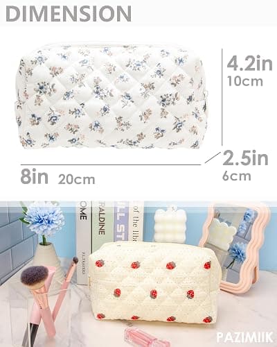 PAZIMIIK Vintage Quilted Makeup Bag Cosmetic Pouch for Brushes Pencils and Travel Make Up Accessories for Women and Girls Gauze Hyacinth thumbnail 4