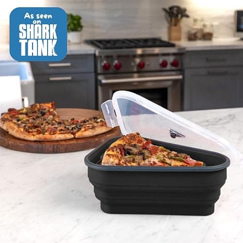 PIZZA PACK The Perfect Reusable Pizza Storage Container with 5 Microwavable Serving Trays - BPA-Free Adjustable Pizza Slice Container to Organize & Save Space, 2 Pack, Black thumbnail 2