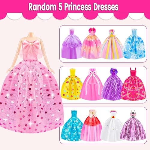 110 Pcs Doll Clothes and Accessories Dress up Toys for Girls with Wedding Dresses, Casual Dresses, Casual Jumpsuit, Swimsuits Bikini, Glasses, Shoes, Hangers, Doll Clothes Toys for Girl Gift thumbnail 3