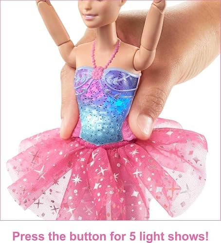 Barbie Dreamtopia Twinkle Lights Ballerina Doll with Blonde Hair & Light-Up Feature Wearing Royal Headband & Pink Tutu thumbnail 4