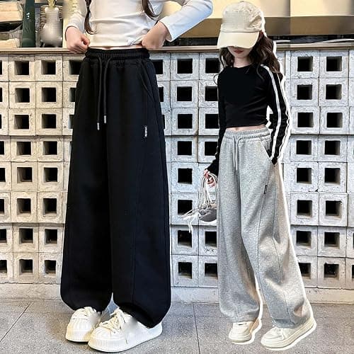 Girls Parachute Pants Baggy Wide Leg High Waisted Sweatpant with Pockets Fashion Workout Streetwear Open Bottom Joggers thumbnail 6