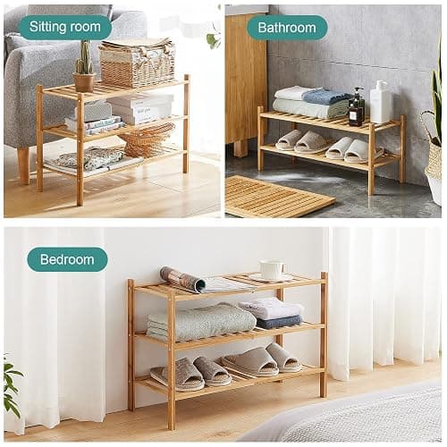 viewcare 3-Tier Free Standing Shoe Racks, Bamboo Wood Shoe Rack for Entryway & Closet, Beautiful | Natural | Functional | Sturdy Shoe Rack thumbnail 6