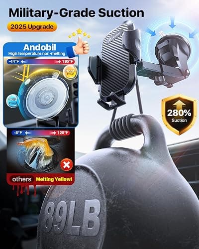 andobil Car Phone Holder, 2025 Military-Grade 89lbs Strongest Suction Phone Holders for Your Car Dashboard/Windshield/Vent Easy Clamp Car Phone Mount Stand for iPhone 17 16 15 14 13 Pro Max Samsung thumbnail 3
