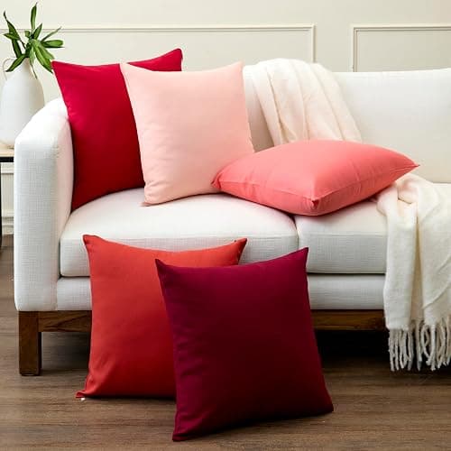Encasa XO Throw Pillow Covers 18x18 in Set of 2 Coral | No Inserts | Cotton Pillow Covers for Living Room, Bed, Sofa, Couch | Decorative Cushion Covers with Improved Zipper thumbnail 8