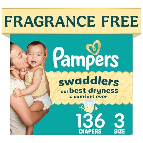Pampers Swaddlers Diapers, Size 3 (13-26 lbs), 136 Count, Fragrance Free, Hypoallergenic, Absorbent, Pediatrician Recommended, Skin Safe - Image 1
