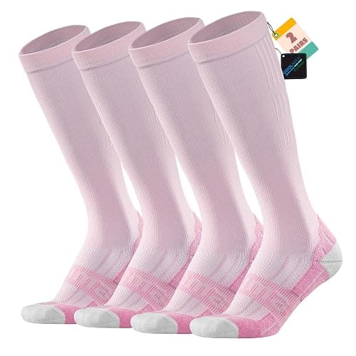 BRISIRA Coolmax Cooling Compression Knee High Socks Women 2 Pairs 15-20 mmHg Circulation Support for Nurse Running Travel - 8-10 - 2 Pack-pink - Image 1
