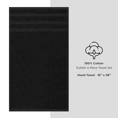 American Soft Linen Luxury Hand Towels for Bathroom, 600 GSM Heawy Weight 16x28 Size 100% Cotton Turkish 4 Piece Hand Face Towel Set, Black Hand Towels thumbnail 5