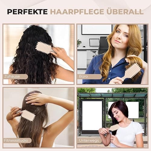 FABIHA® 𝐏𝐑𝐄𝐌𝐈𝐔𝐌 Lockenbürste - Curly Hair Brush - Bio Haarbürste ohne ziepen - Wildschweinborsten Bürste - Die Originale 3-in-1-Stylingbürste für trendige Lockenfrisuren (Beige) thumbnail 7