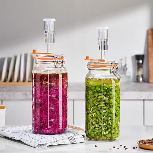 JILLMO 2L Wide Mouth Fermentation Jar with Airlock & Weight, 2 Pack | Fermentation Kit for Homemade Kimchi, Sauerkraut, Pickles and More thumbnail 2